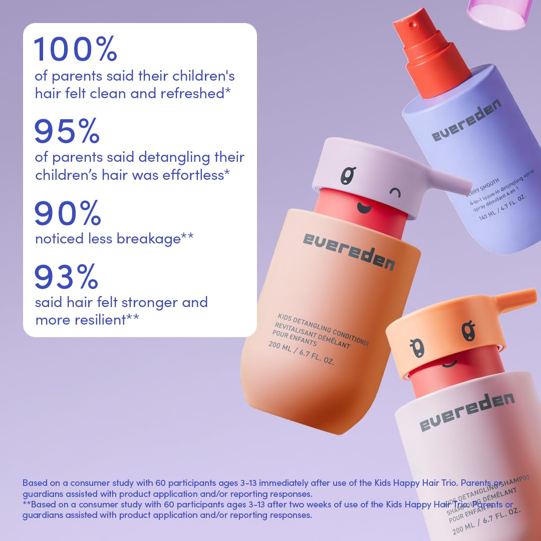 Evereden shampoo bottle close-up showing gentle tear-free label benefits
