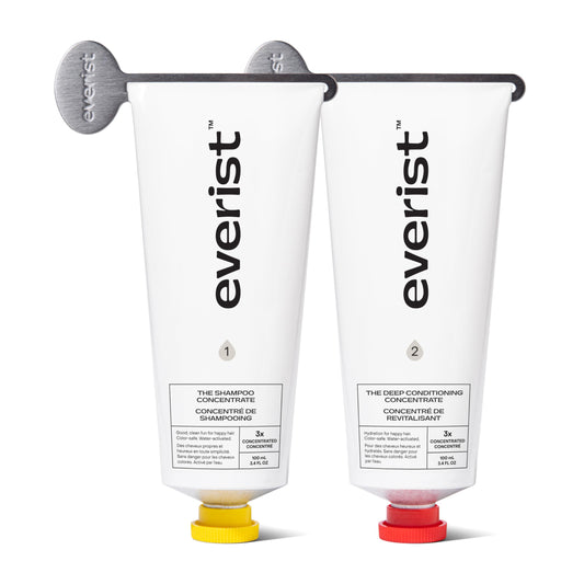 Everist front packaging duo shows compact travel-ready tubes and benefits