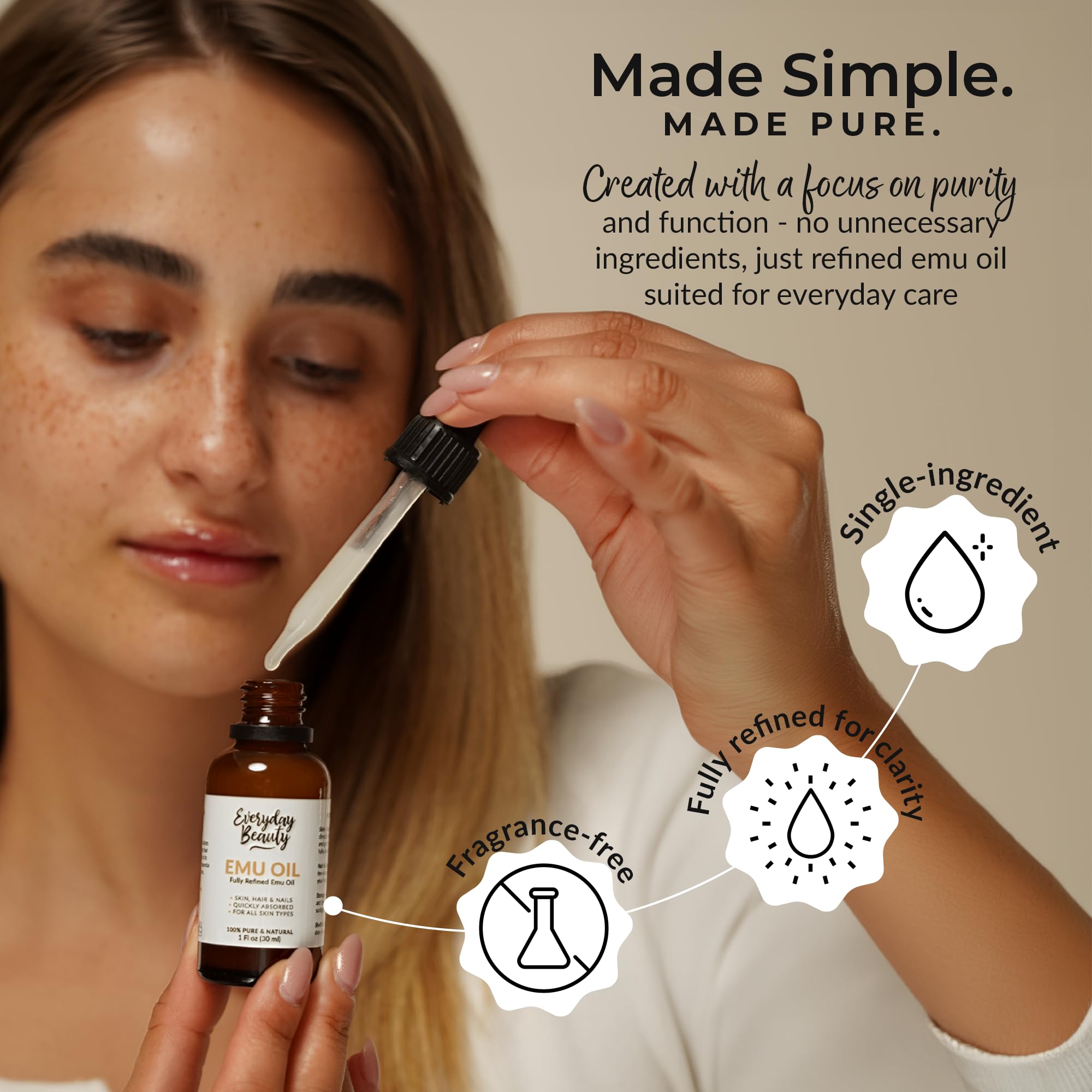 Everyday Beauty close-up oil texture demonstrating smooth absorption benefit