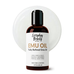 Everyday Beauty emu oil front label showing pure 6X refined bottle, clear and reassuring