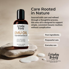 Everyday Beauty emu oil on a bathroom shelf in a lifestyle setting for daily use inspiration