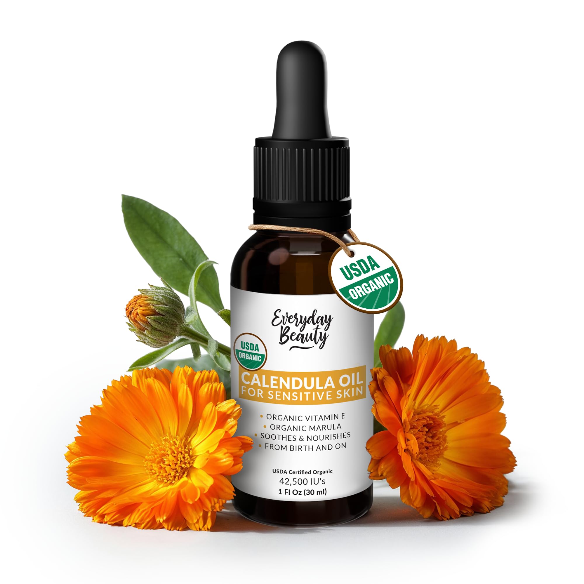 Everyday Beauty amber bottle front view showing clean organic packaging and gentle hydration