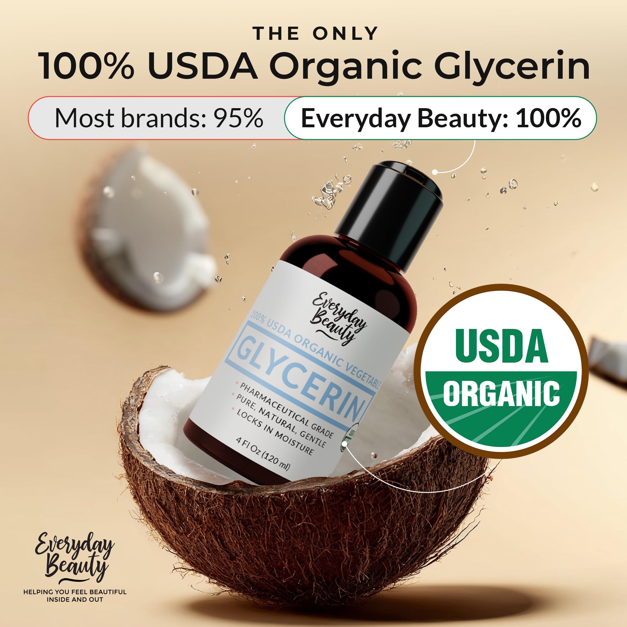 Everyday Beauty glycerin pouring from bottle highlighting smooth consistency and easy dosing