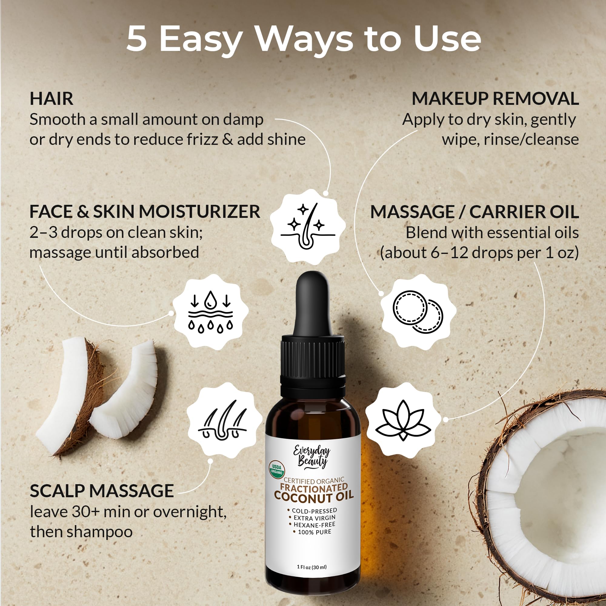 Everyday Beauty applied to hair ends smoothing frizz and adding shine