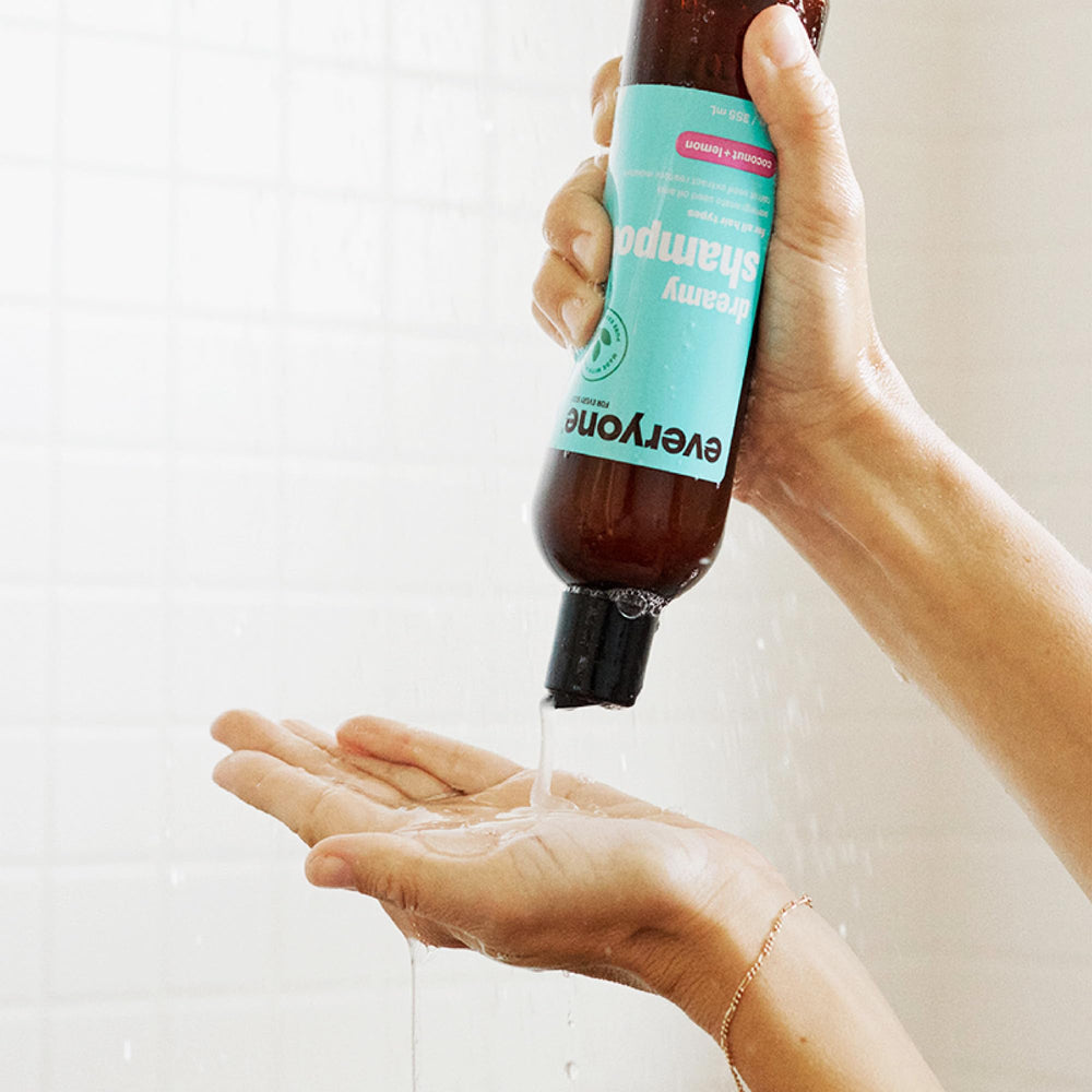 everyone dreamy shampoo pump closeup highlighting easy dispensing benefit