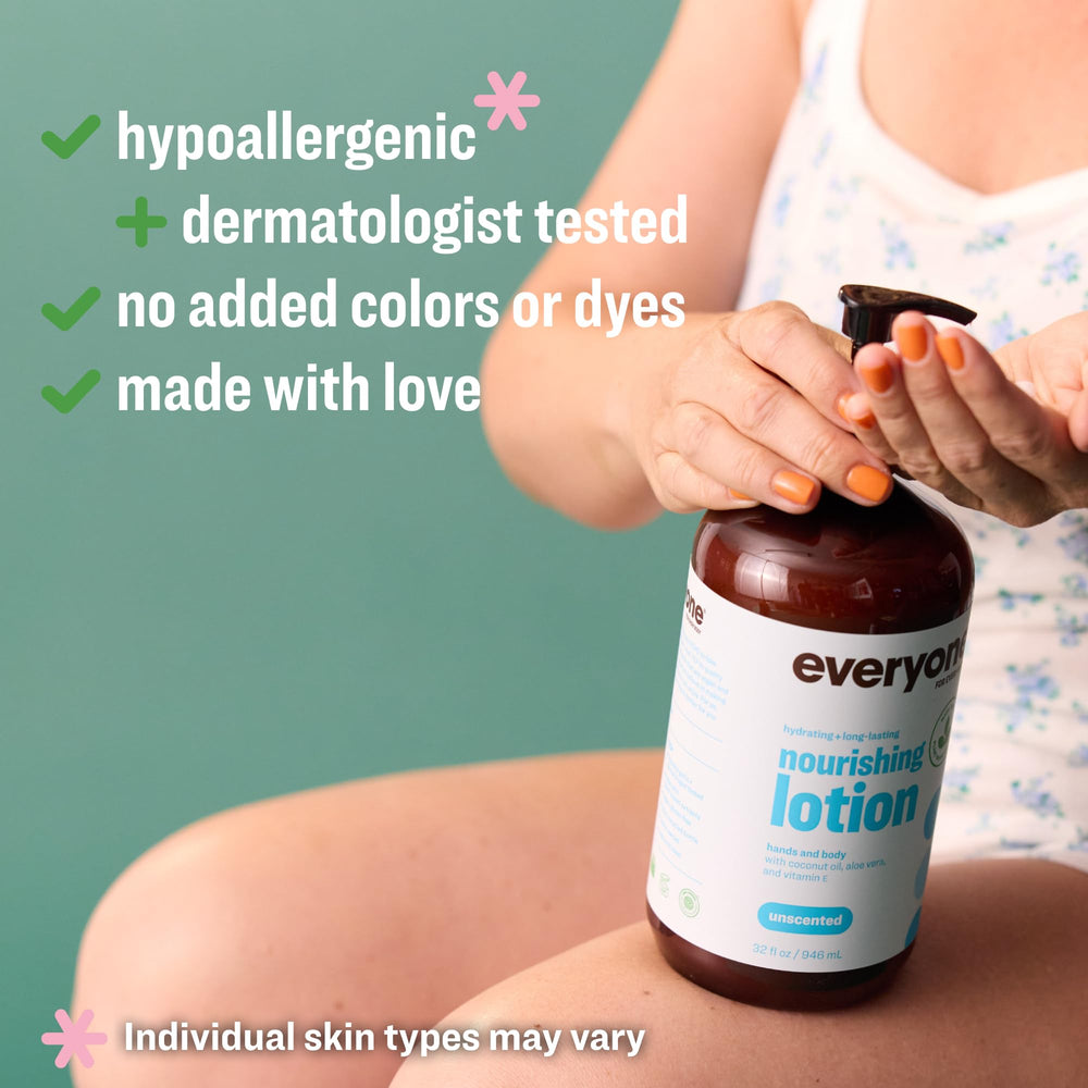 Everyone lotion texture on hand dispensed showing quick absorption benefit