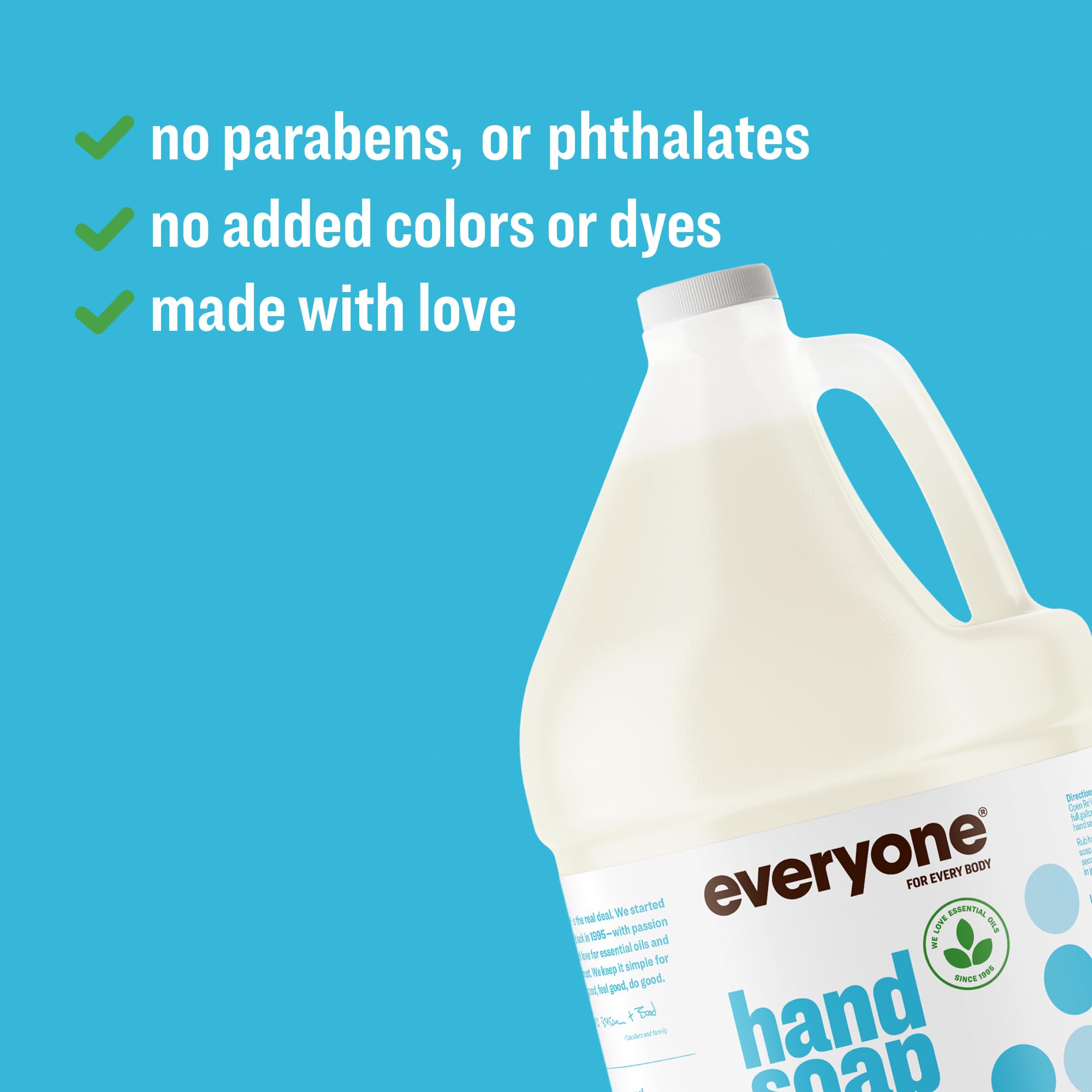 everyone unscented gallon next to pump bottle showing reduced plastic waste benefit