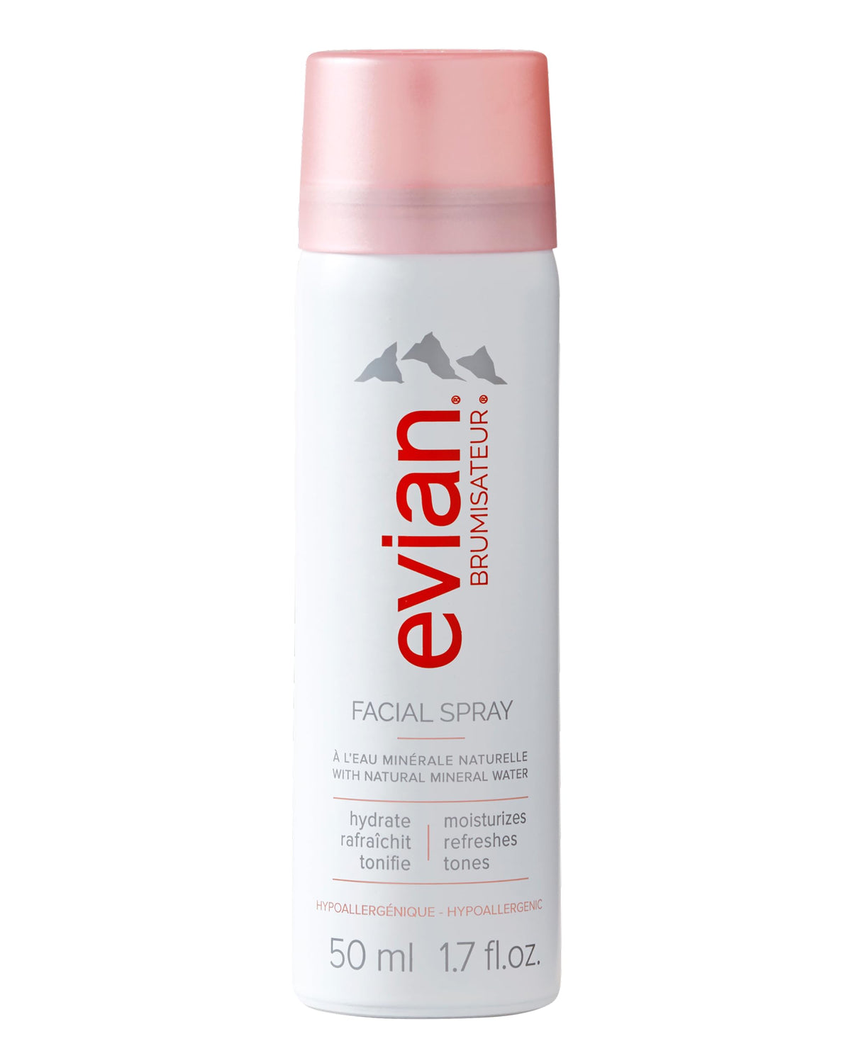 BRUMISATEUR Evian spray front packaging showing compact travel-friendly bottle