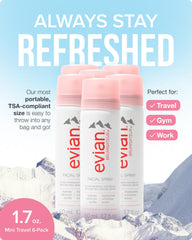 BRUMISATEUR Evian six-pack lined up for travel-ready hydration benefit
