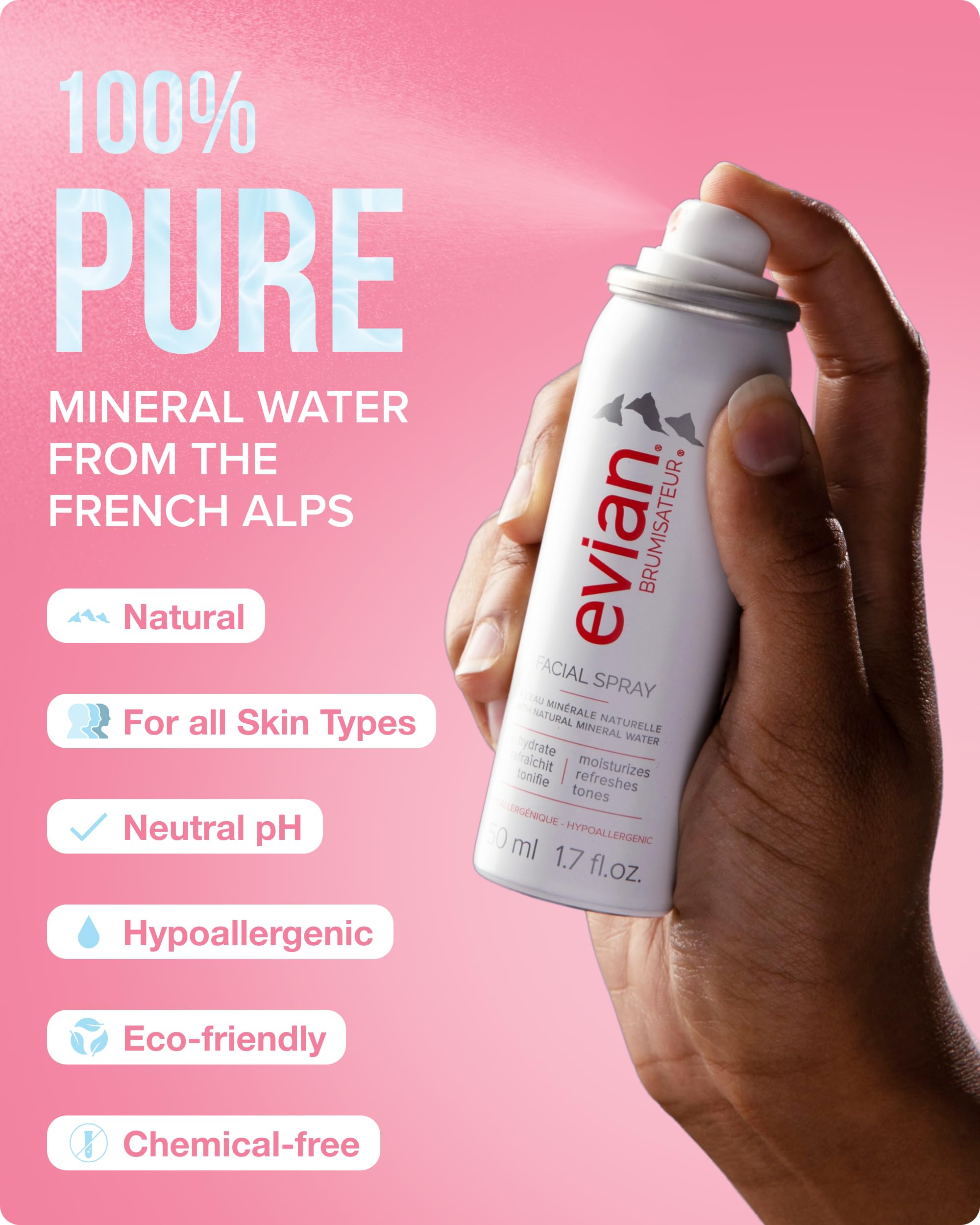 BRUMISATEUR Evian can in hand showing 1.7 oz scale for portability benefit