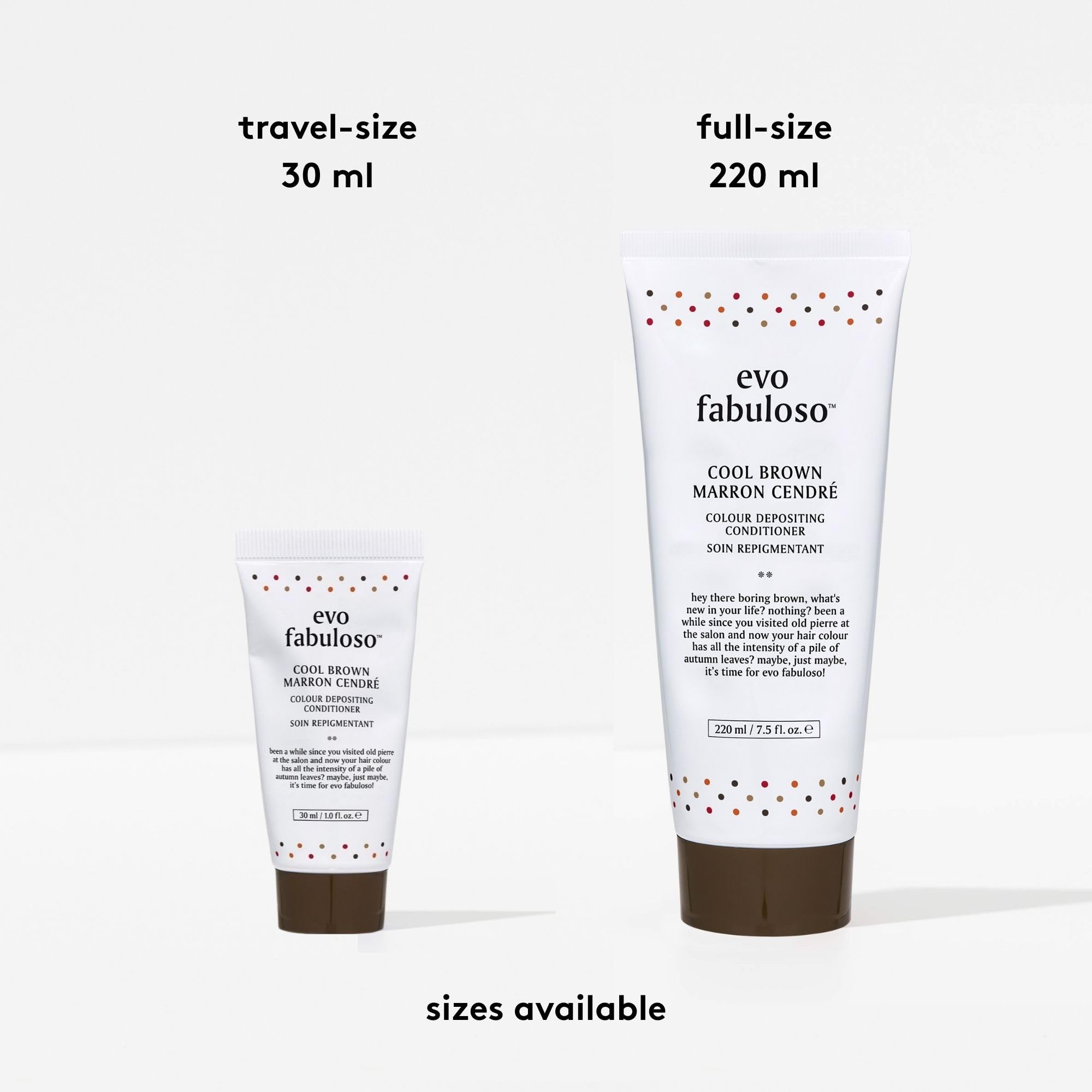 EVO Fabuloso Cool Brown next to travel items showing convenient size