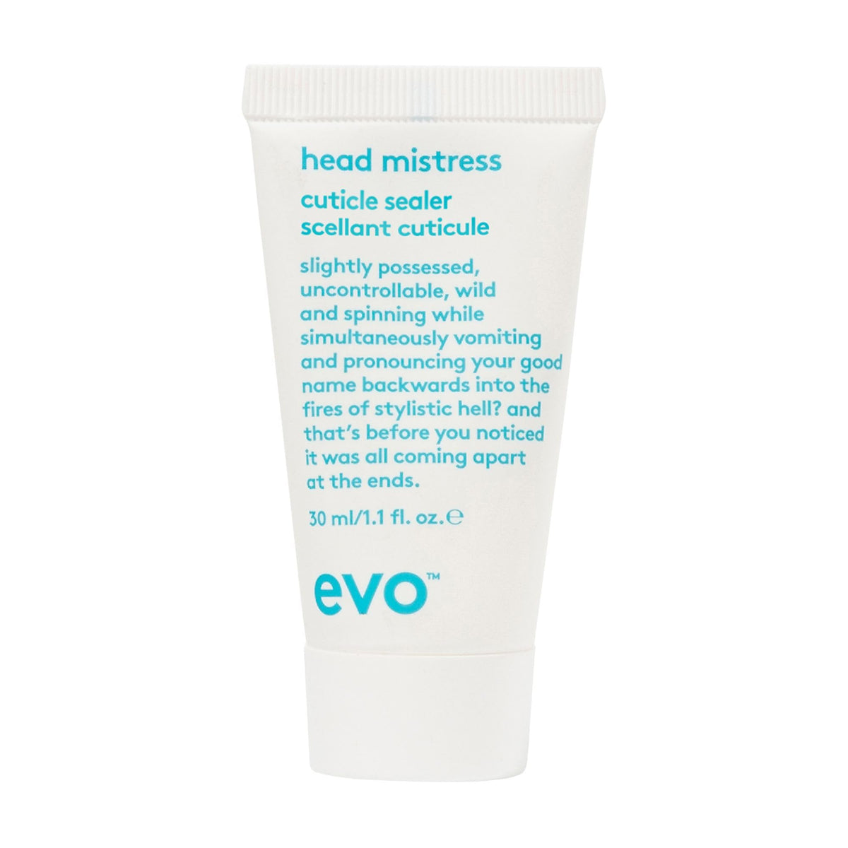 EVO Head Mistress front packaging showing product and travel-sized benefit