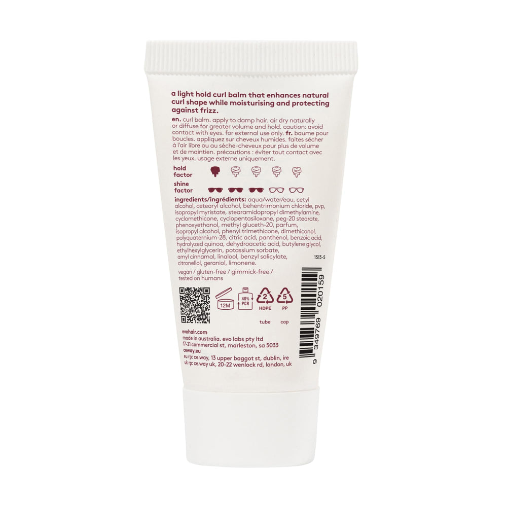 EVO close-up of balm texture on fingertip, lightweight moisture benefit