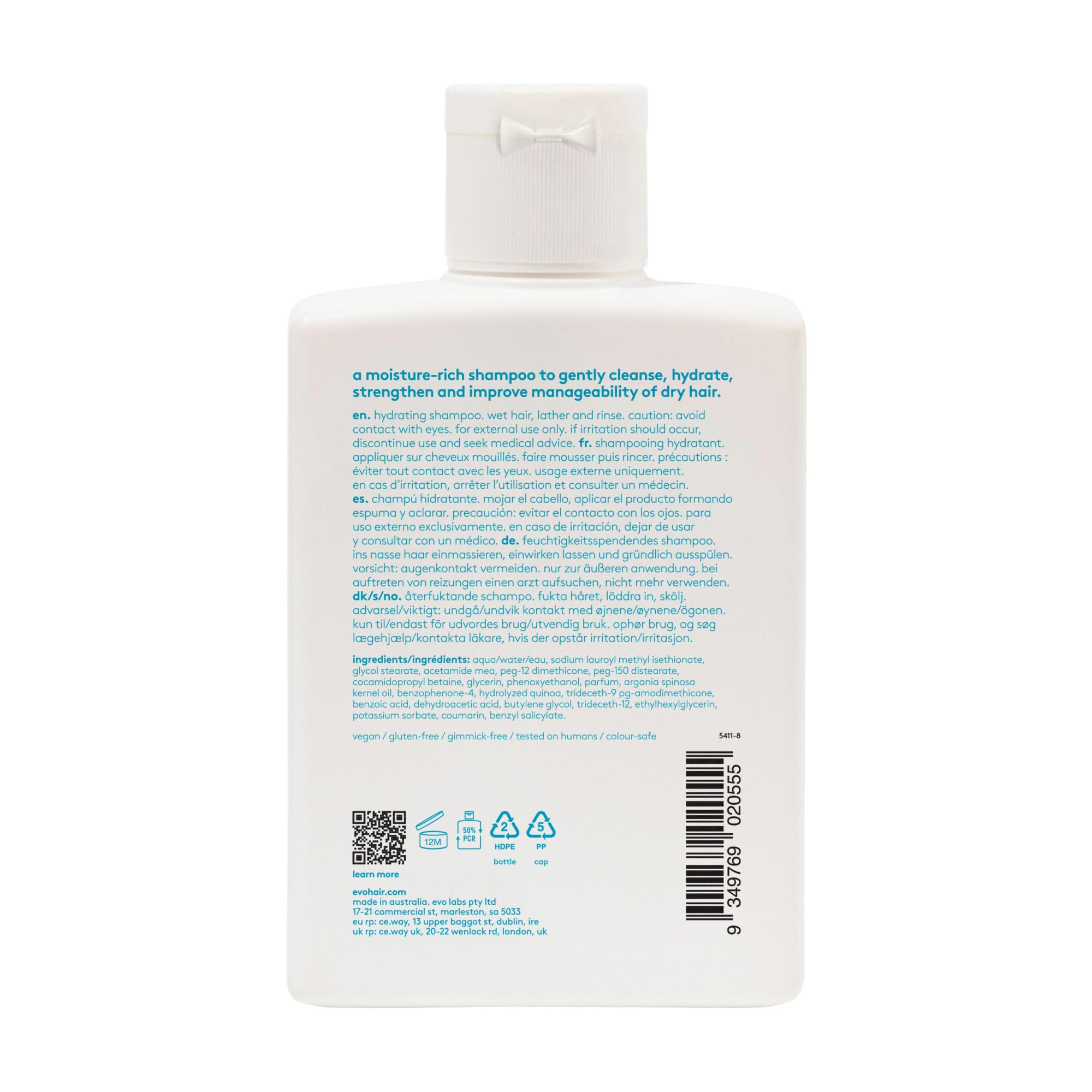 EVO bottle pump and label detail highlighting product identity and easy dispensing benefit