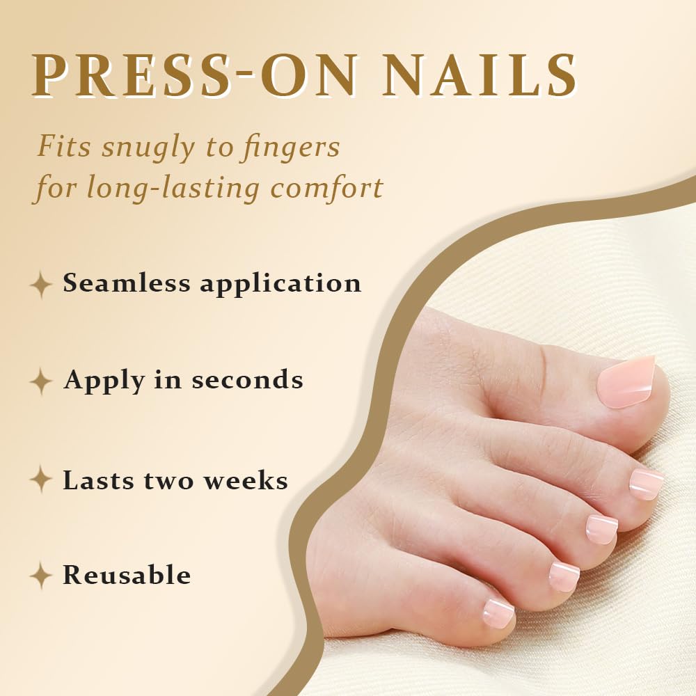 evpct press-on toenails applied on toes demonstrating quick salon look
