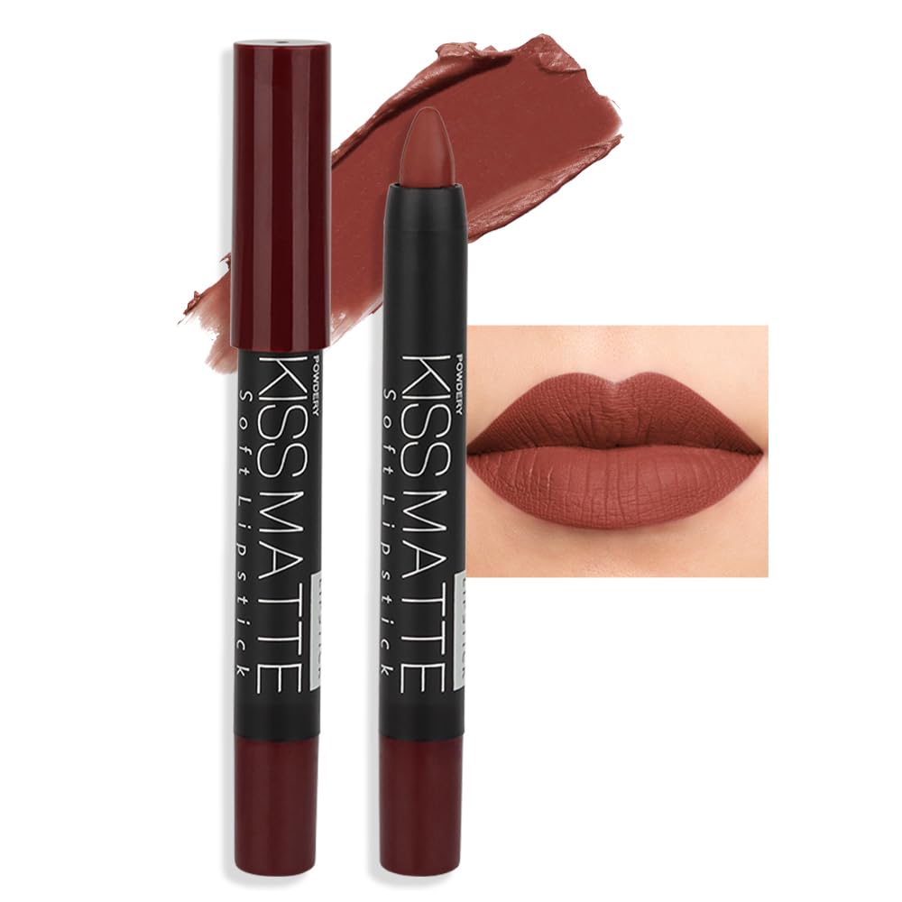 evpct deep dark red lipstick front view shows rich color and premium finish