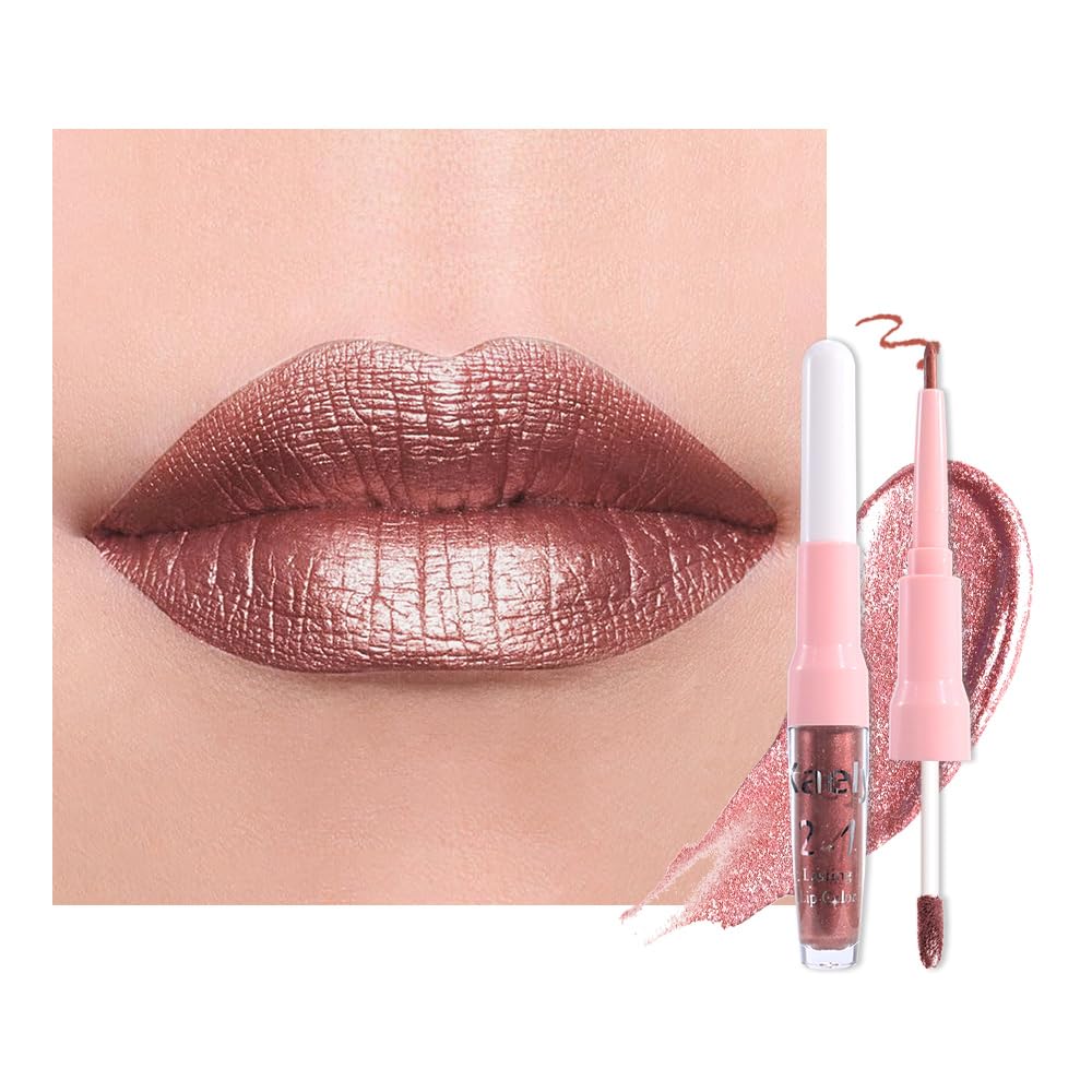 evpct front packaging showing dual ended lip liner and metallic gloss, convenient travel combo