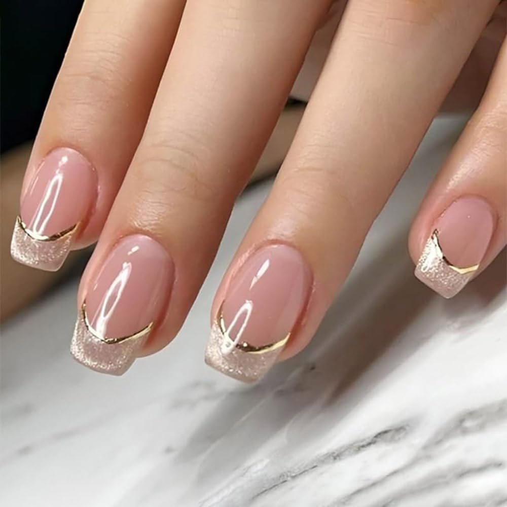 evpct front packaging showing nude pink nails and gold line, ready to wear