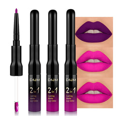 evpct front packaging showing three matte lip shades and liner for bold color