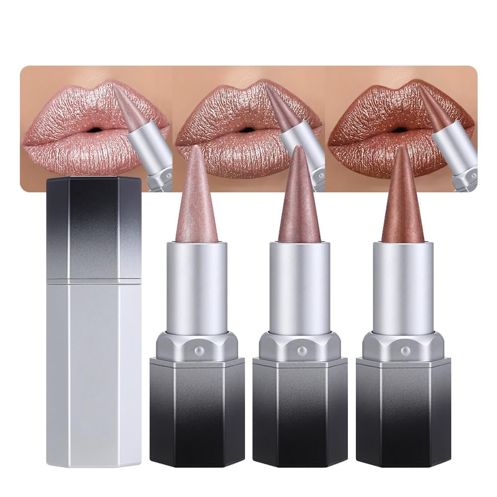 evpct trio front packaging showing three metallic lip crayons and benefits