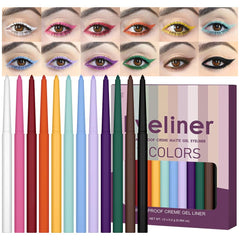 evpct front packaging showing all twelve matte eyeliner colors and benefits