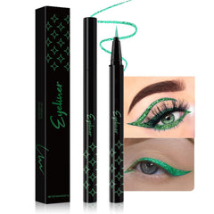 evpct green glitter eyeliner pen front view showing product and easy grip benefit