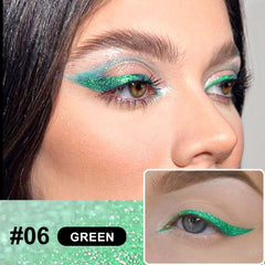 evpct green glitter swatch on forearm showing metallic shimmer payoff