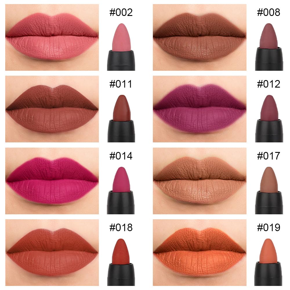 evpct lip crayons arranged showing color range for easy shade selection