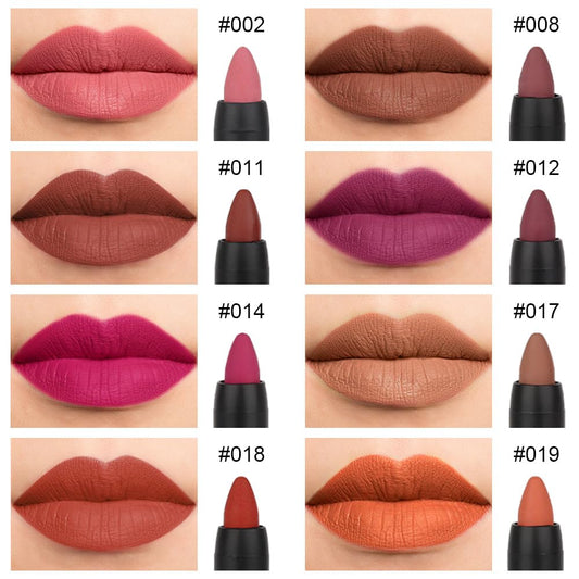 evpct lip crayons arranged showing color range for easy shade selection