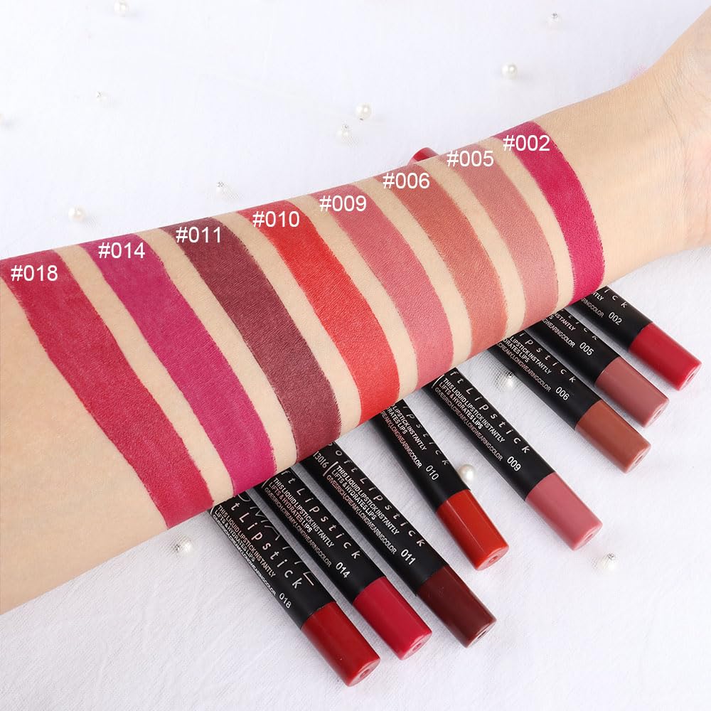 evpct lip crayons lined up showing precise tips for crisp lip definition and control
