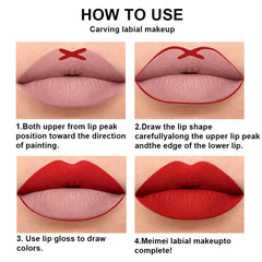 evpct on model lips showing ruby red wear and long-lasting confidence