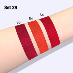 evpct lip color on model evening look showing bold pigment and long wear
