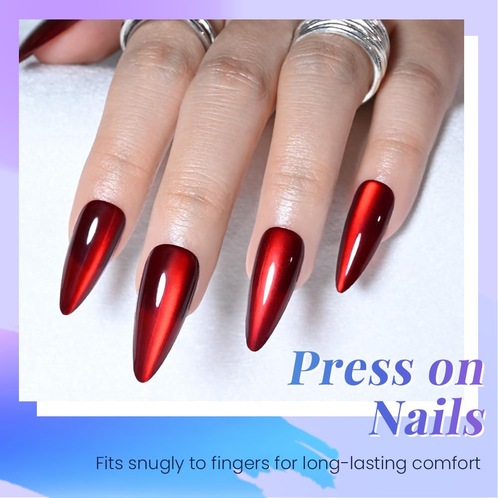 evpct nails worn on hand in evening outfit demonstrating glossy red impact
