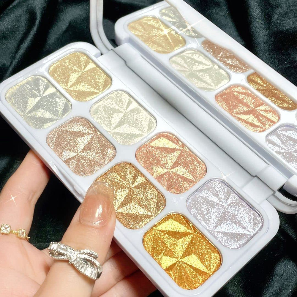 evpct palette front view showing eight shimmer shades and clear lid for easy selection