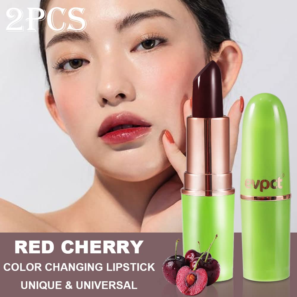 evpct red cherry stick detail displaying label and cap, moisturizing extract benefit visible