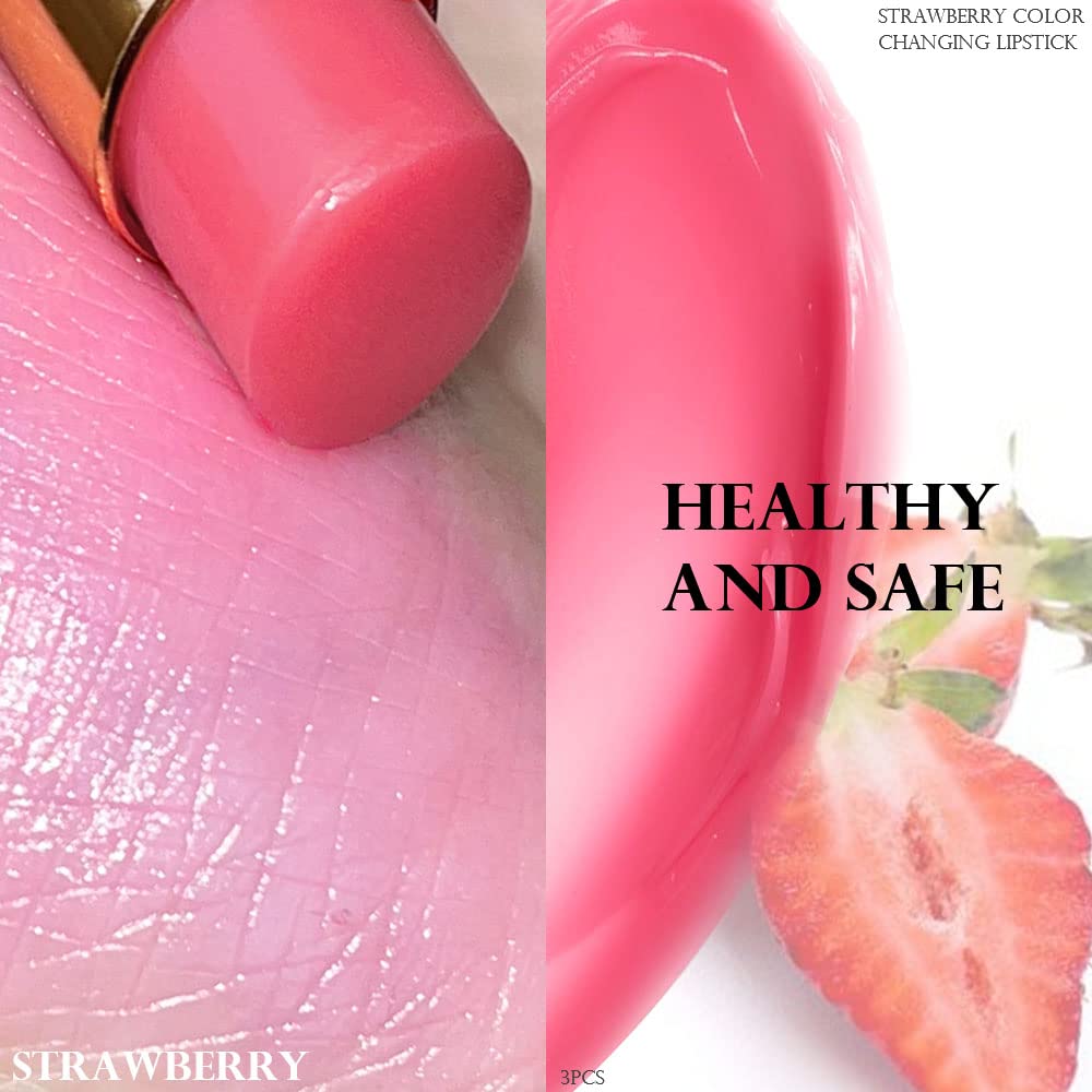 evpct strawberry applied on lips demonstrating color change benefit: personalized tint