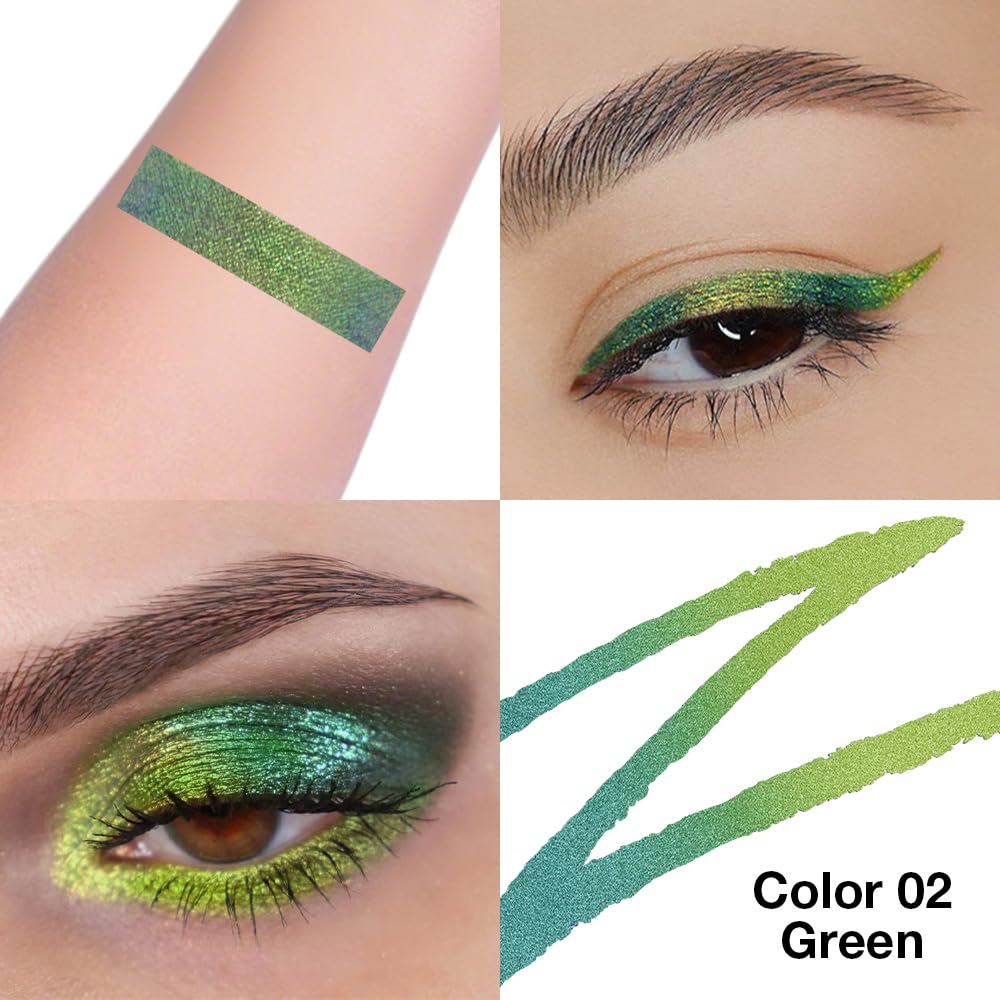 evpct arm swatches angled to show emerald-to-gold color shift and glitter payoff