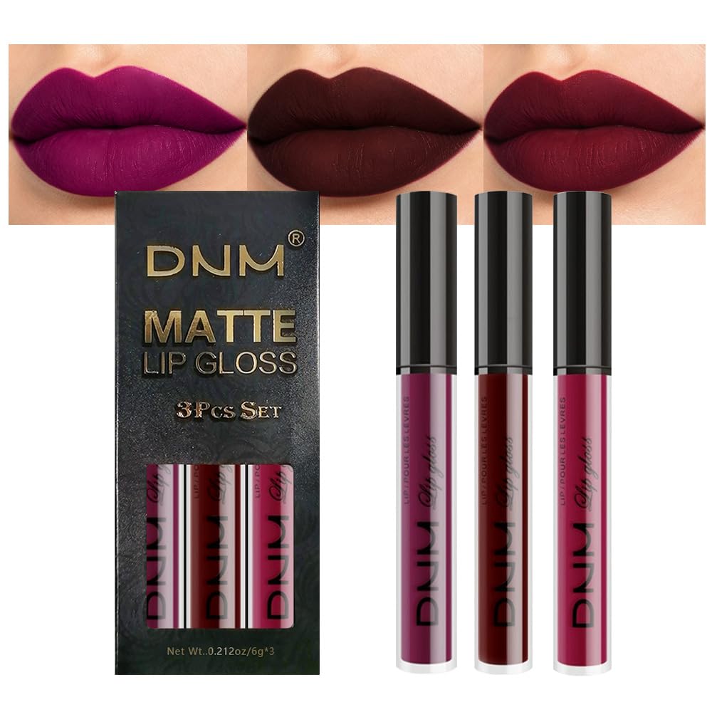evpct trio front packaging showing three matte liquid lipsticks, compact set benefit