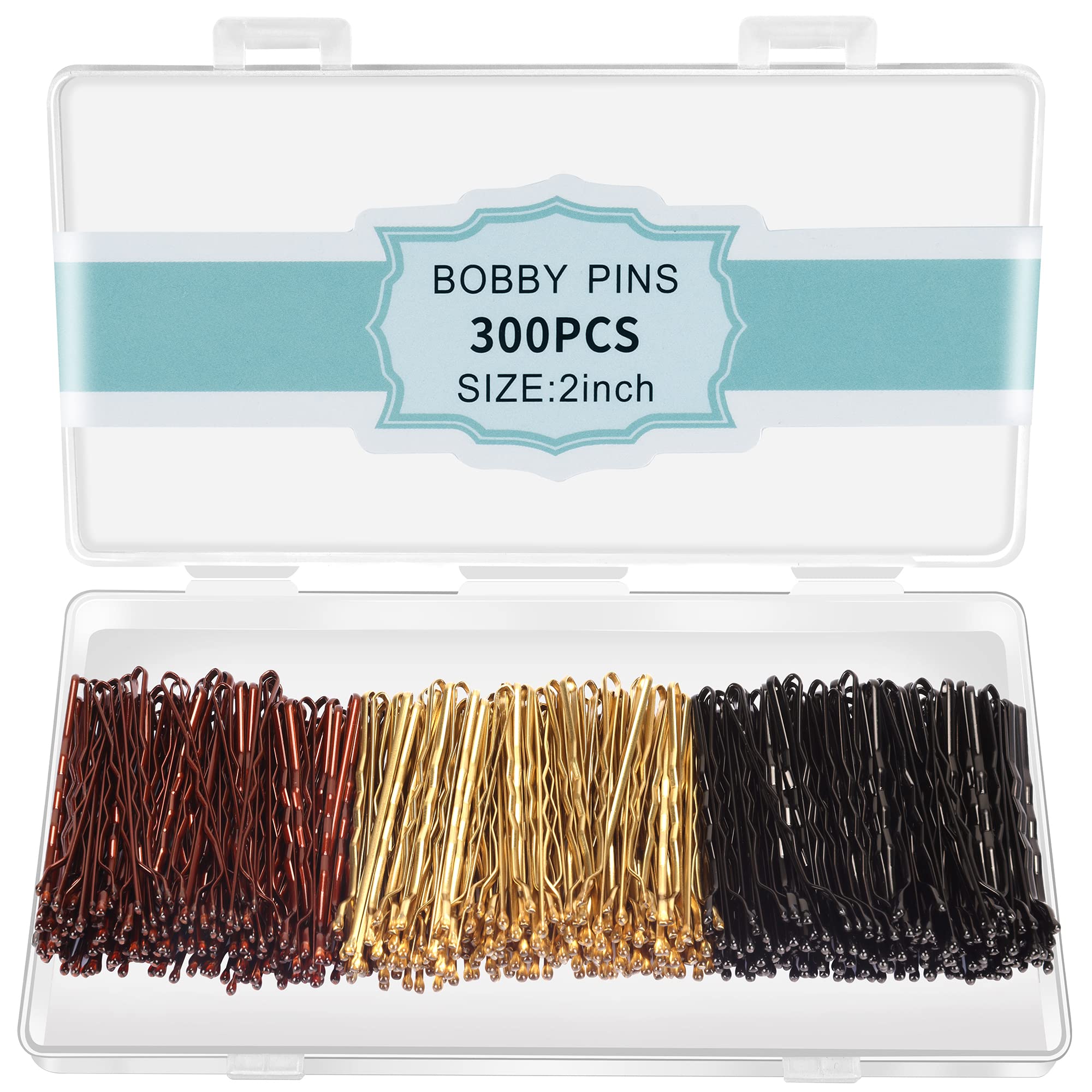 EWAGOA clear box of 300 mixed color bobby pins for organized storage
