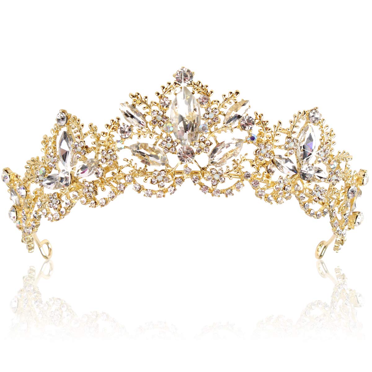 Exacoo gold tiara front view showing elegant crystal sparkle and regal look