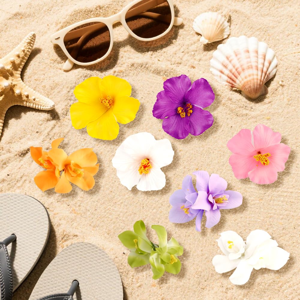 Exacoo model wearing flower clip at the beach showcasing vacation-ready look