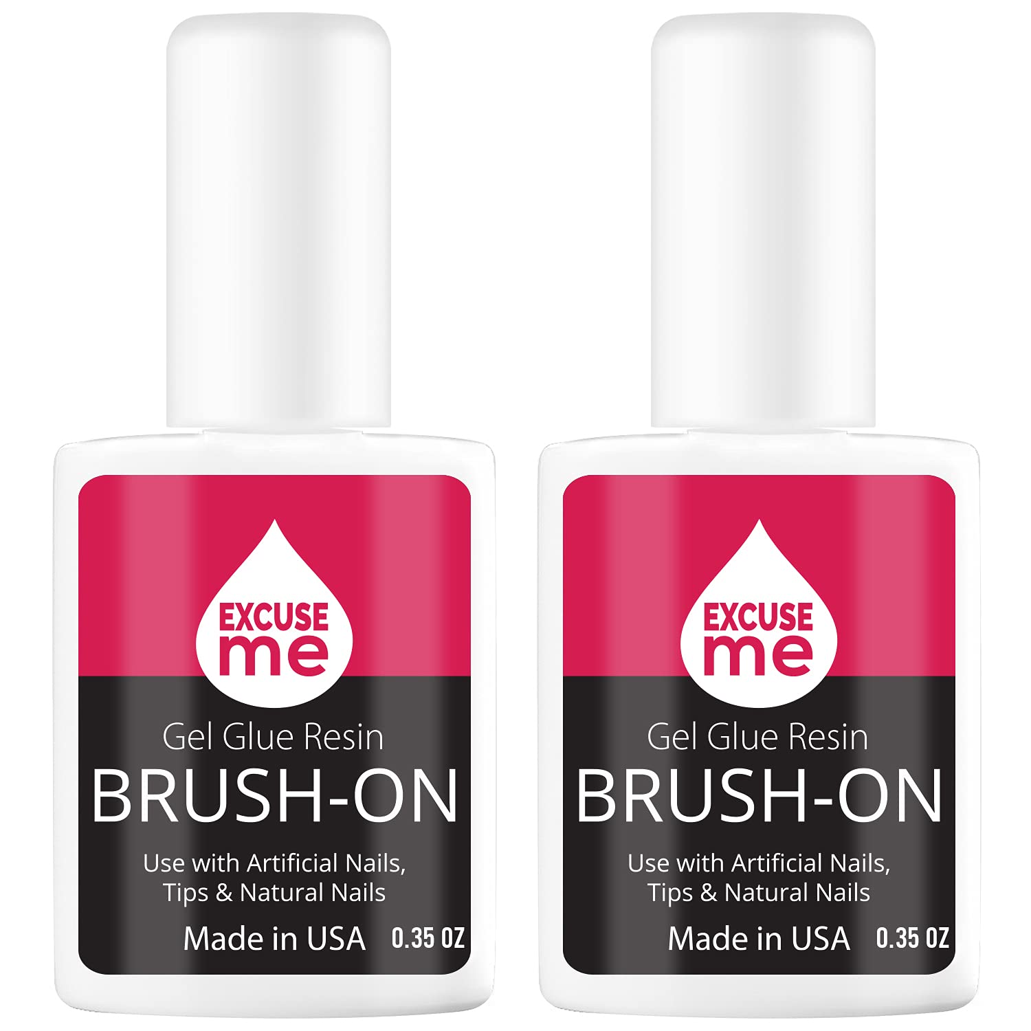Excuse Me brush-on gel front packaging showing brush-top bottle for precise application and convenience