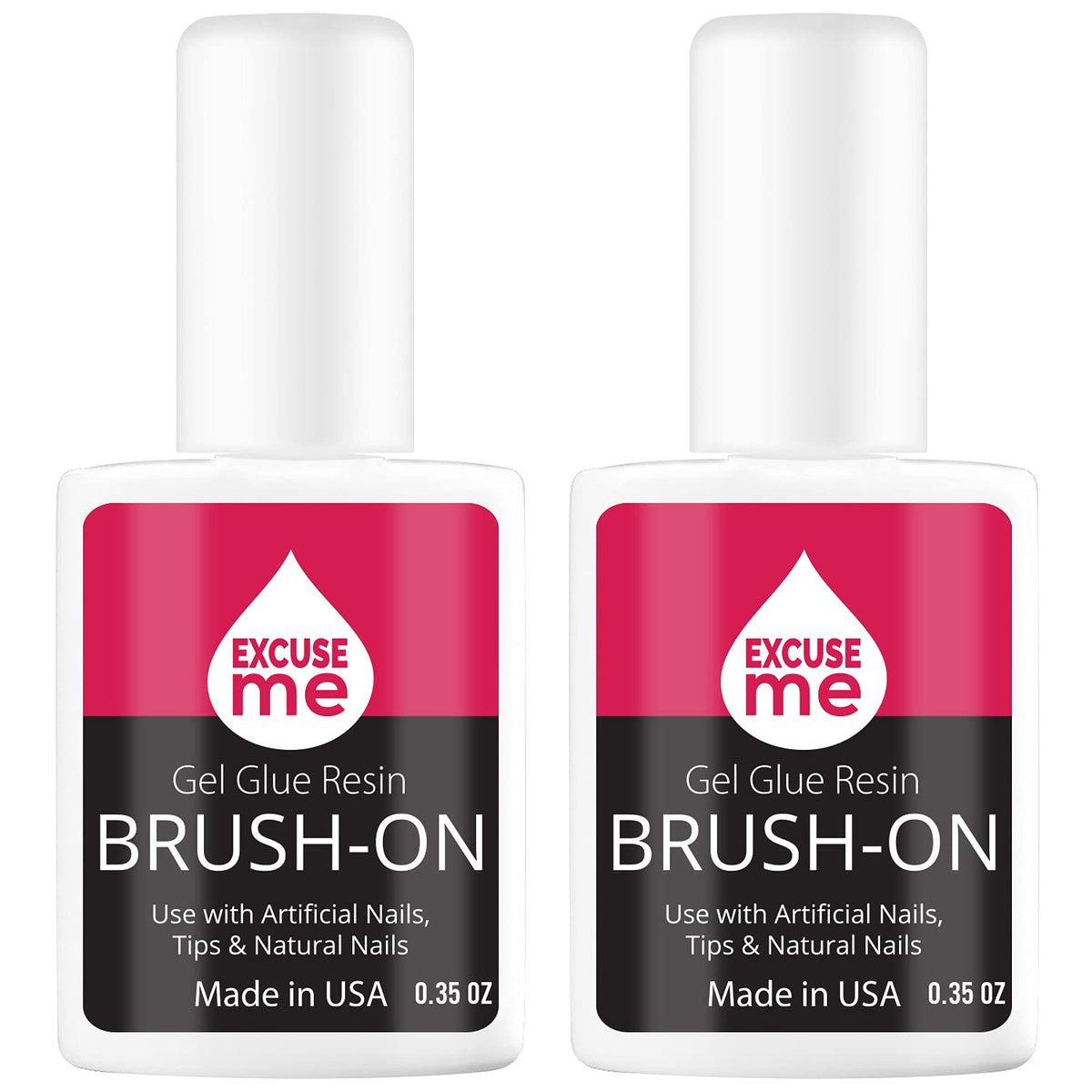 Excuse Me brush-on gel front packaging showing brush-top bottle for precise application and convenience