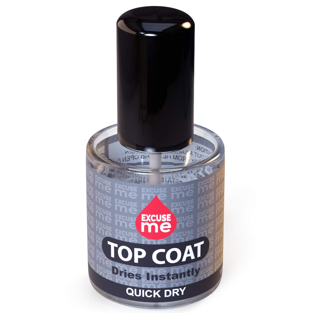 EXCUSE ME front bottle showing label and glossy finish benefit
