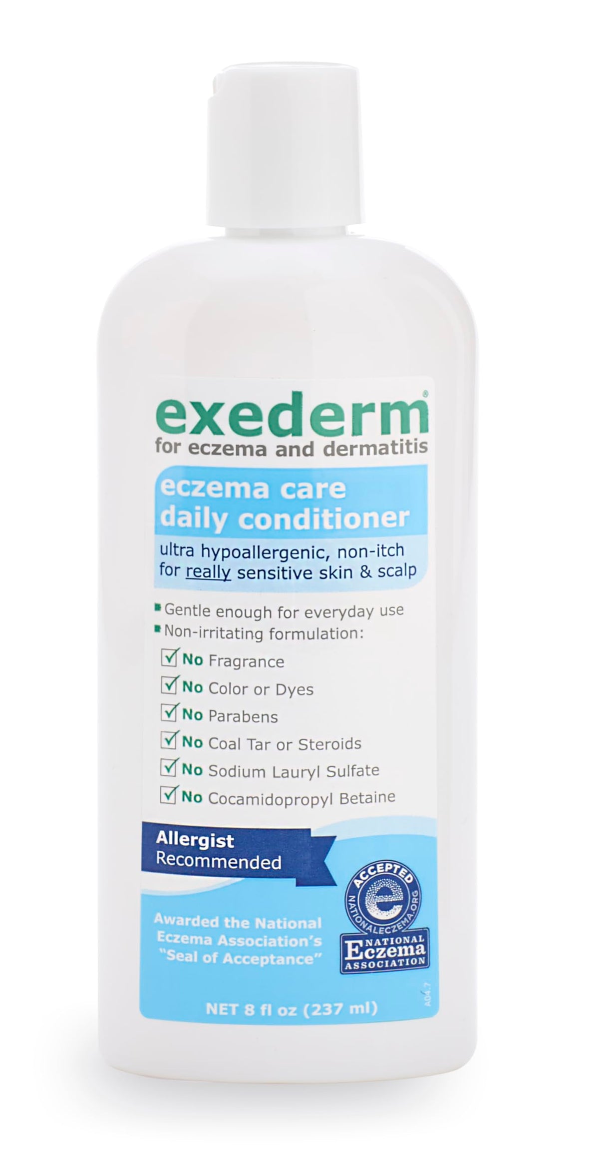 Exederm front bottle showing label and gentle sensitive formula benefit