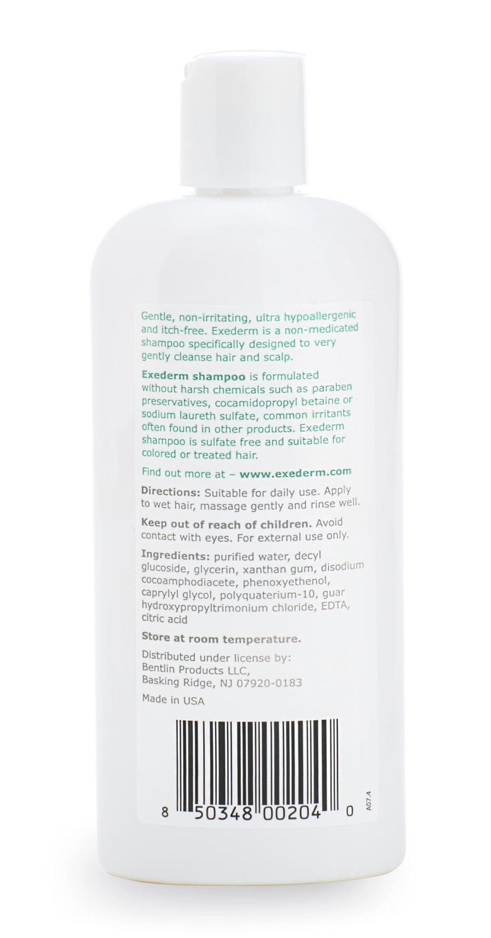 Exederm bottle next to hand showing 8 fl oz size