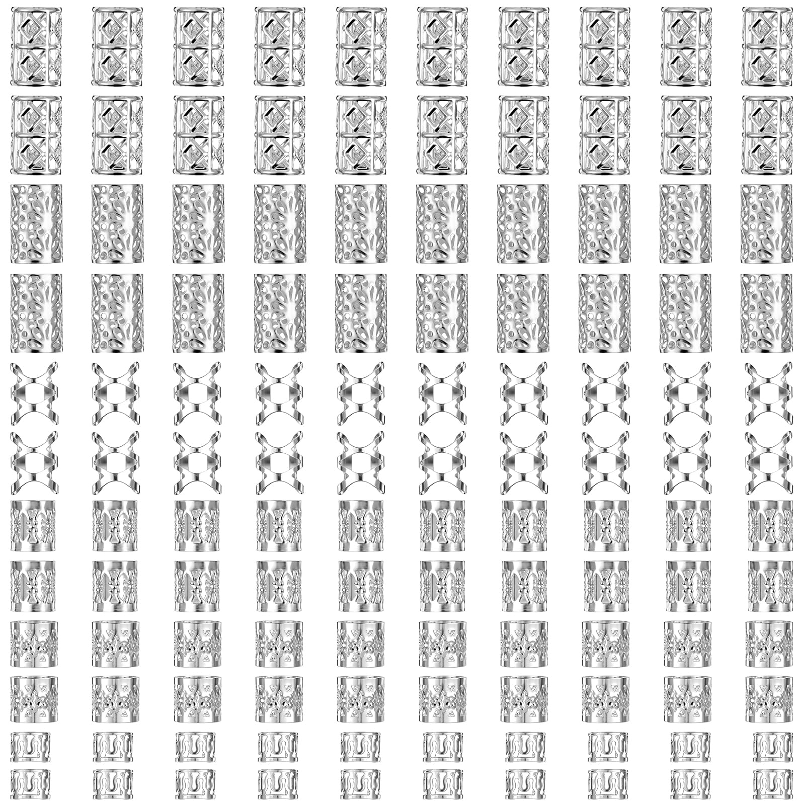 Exircy assortment layout showing 120 silver cuffs and benefits of variety