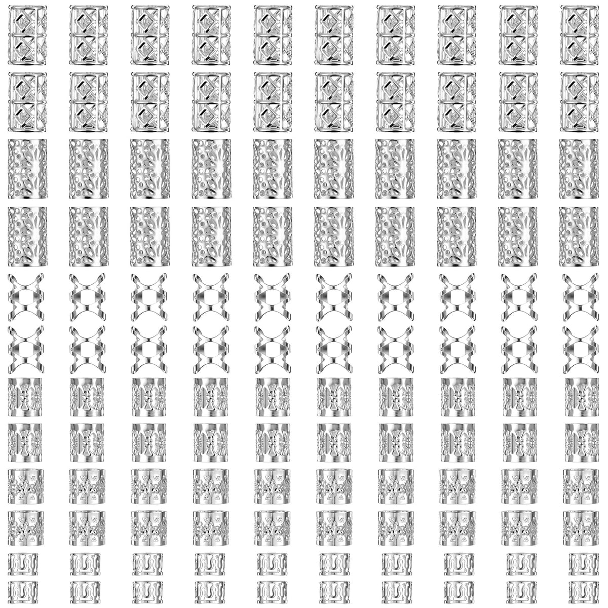 Exircy assortment layout showing 120 silver cuffs and benefits of variety