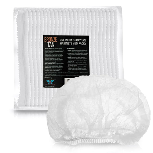 Existing Beauty front pack of 50 bronze hair nets showing product and count