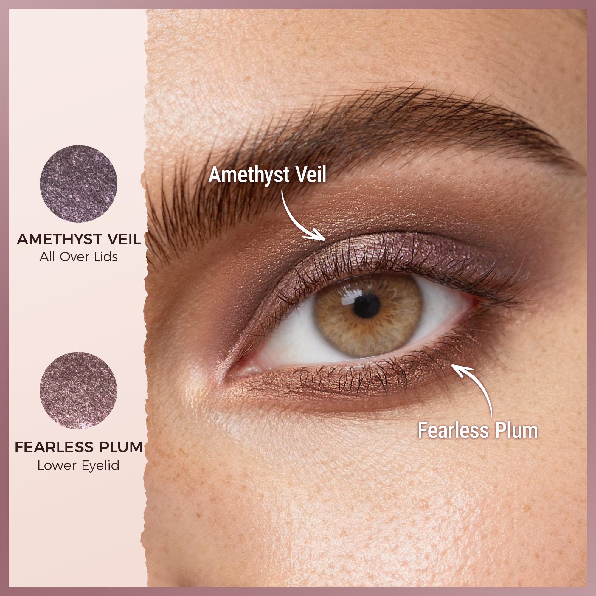 exmiloo applied on closed eye showcasing muted mauve and taupe shimmer dimension